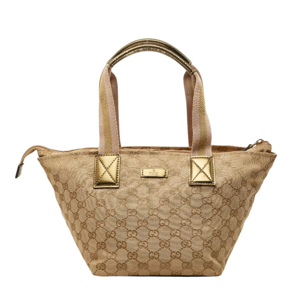 Gucci GG Canvas Shoulder Bag Beige Cream Gold Leather
